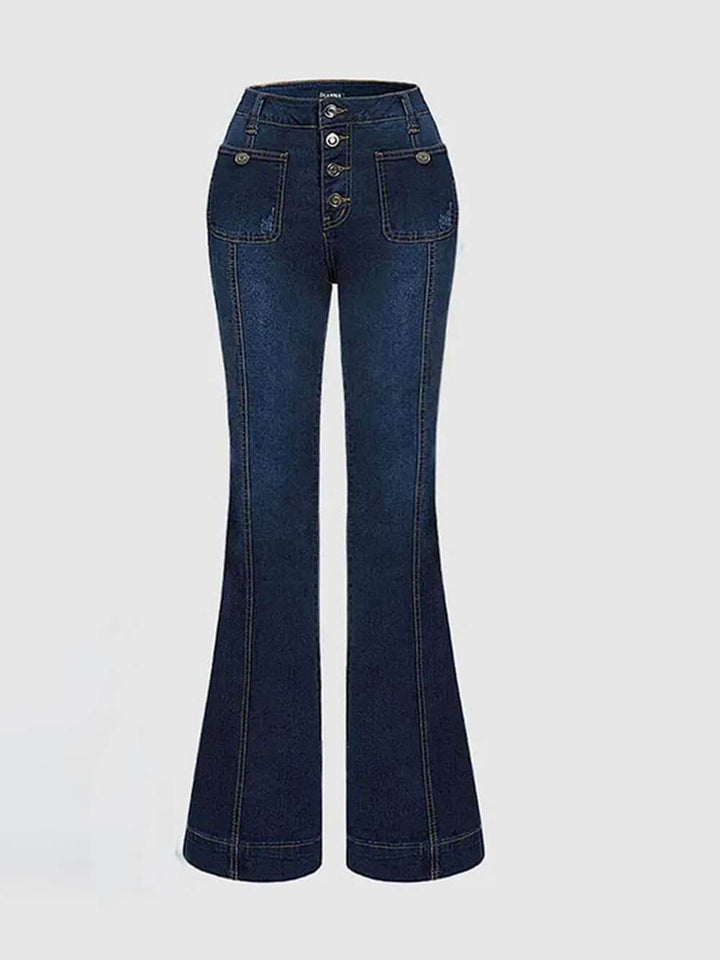 Stylish High-Waisted Patchwork Flared Jeans