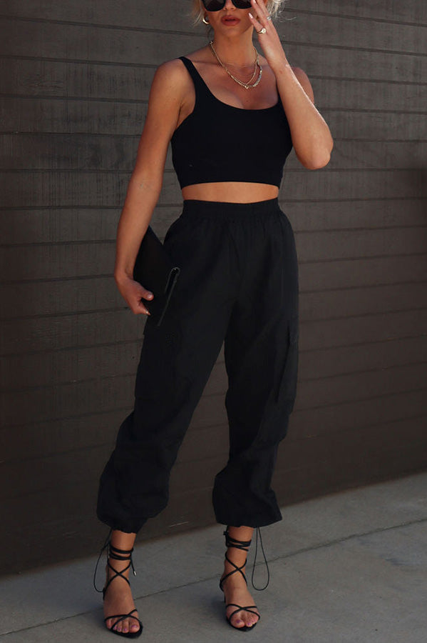 Nylon Elastic Waist Pocketed Cargo Pants