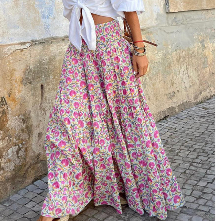 Paradise Floral Smocked Waist Maxi Skirt