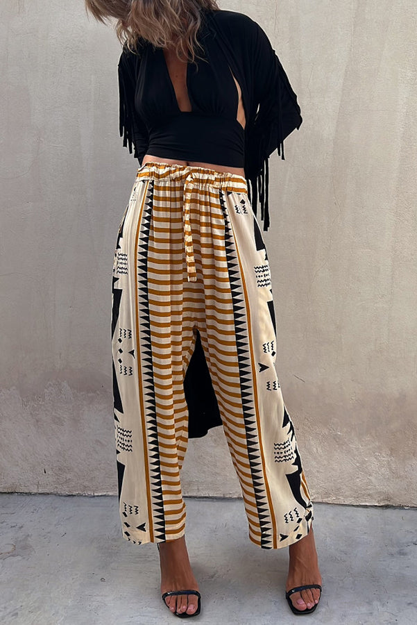 Got It Good Ethnic Print Elastic Waist Pocketed Pants